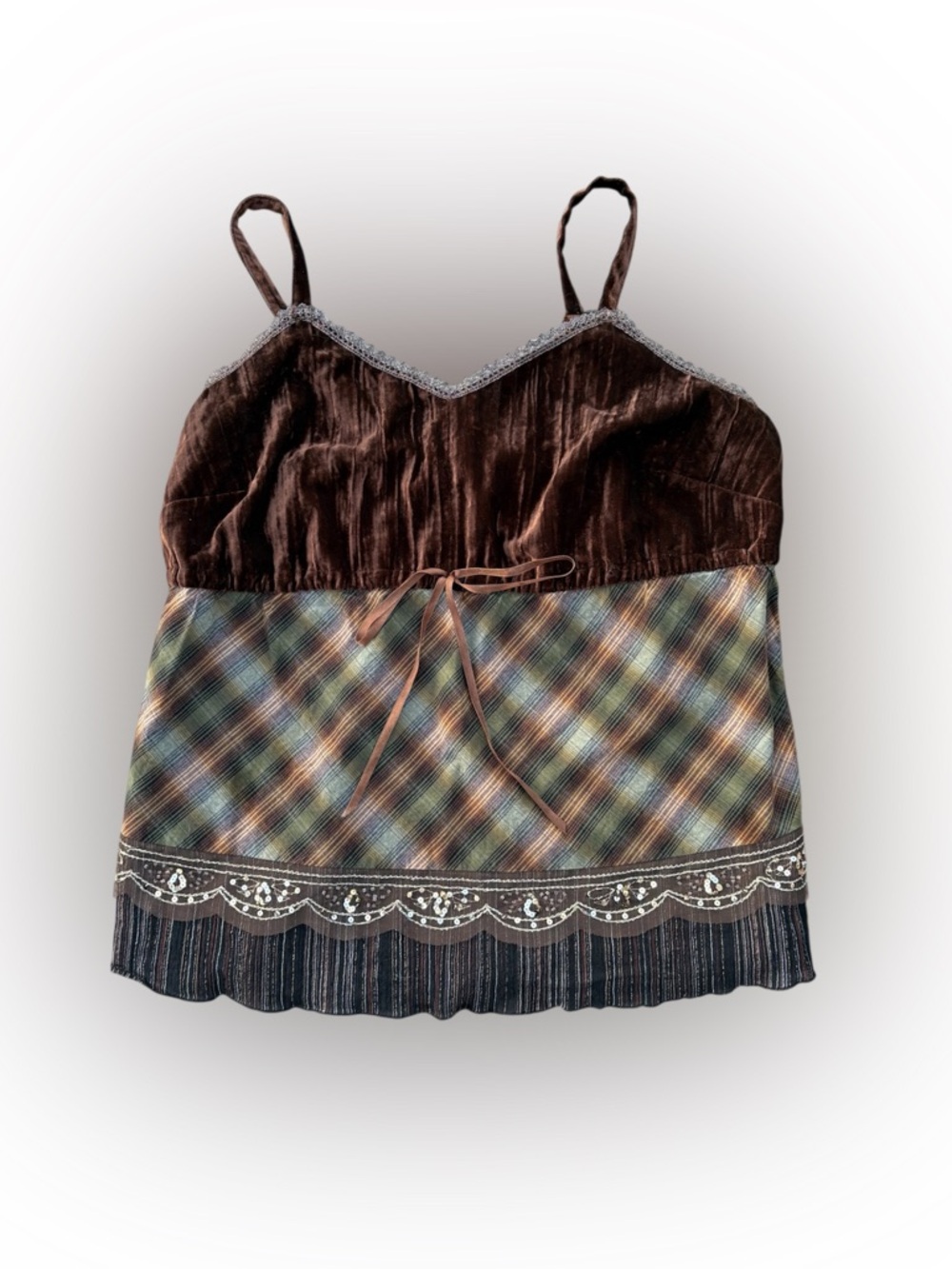 RARE Y2K Fairycore Velvet Patchwork Babydoll Top XL